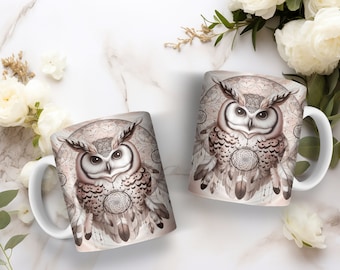 Wise Owl with Dreamcatcher Coffee Mug, 11oz., 15oz.