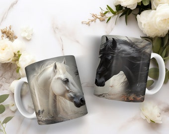 15oz. Black and White Horses Coffee Mug