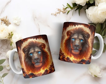 15oz. Fire Lion with Blue Eyes Coffee Mug