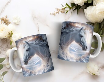 White Horse in a Snow Wall Coffee Mug, 11oz., 15oz.