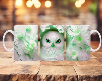 15oz. Mint Green Baby Owl Mug with Flowers