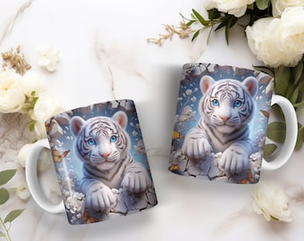 15oz. White Tiger Cub in the Wall Coffee Mug