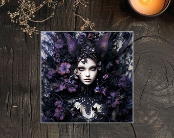 Purple Dark Fairy Glass Coaster 1 or 4pc.