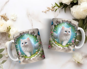 White Summer Kitten in the Wall Coffee Mug, 11oz., 15oz.