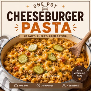 Recept på pasta med cheeseburgare i en gryta | Enkel husmanskostmiddag | Pasta med ostfärs | Recept på pasta för nybörjare | Mysig måltid
