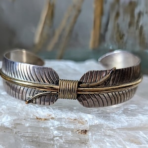 Douglas Etsitty Navajo Feather Ring Two-tone 925 Sterling