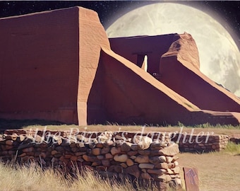 Adobe Ruins Moon over Pecos Southwest Art 5 x 5 Matted Photograph Digital Art Original Photograph