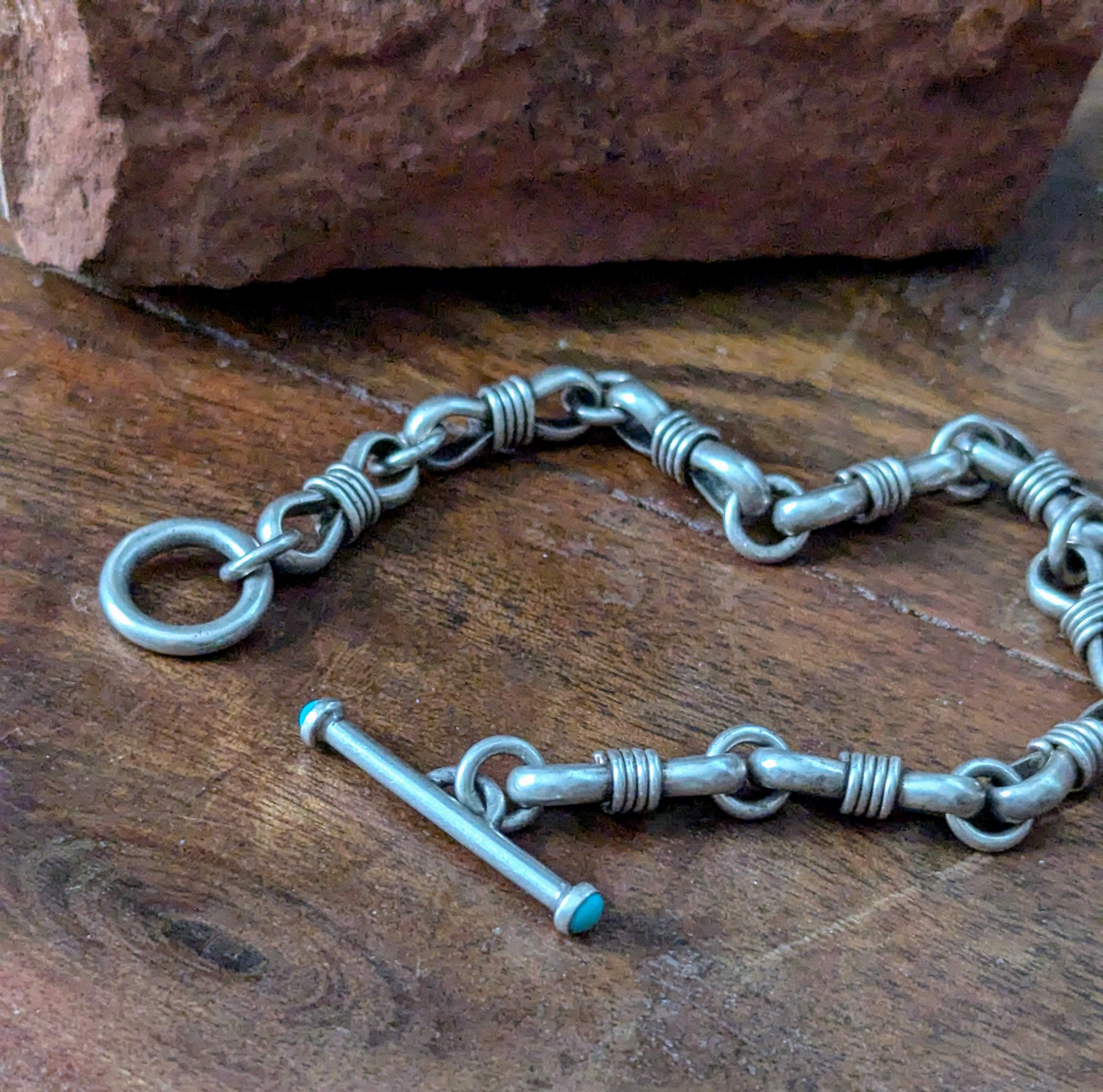 Sterling silver chain link bracelet, signed EKD, marked sterling, vintage, unisex bracelet, 30  grams