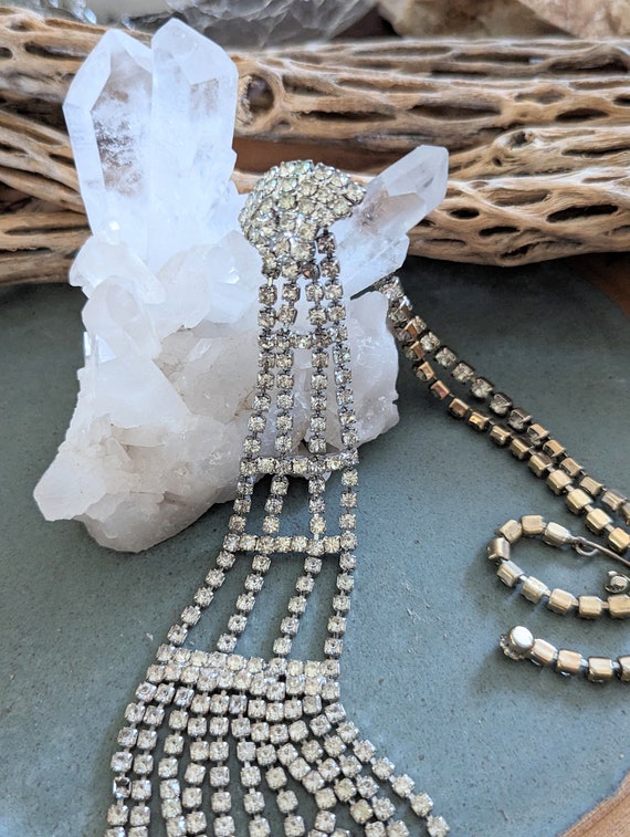 Clear Rhinestone Opera Necklace Flapper Style Nec… - image 3