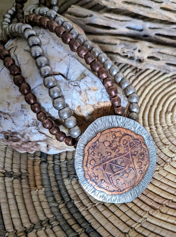 Mixed Metal Southwest Petroglyph Necklace Vintage 