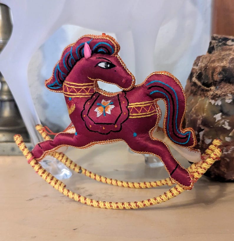Silk Embroidered Rocking Horse Ornament Figurine - Etsy