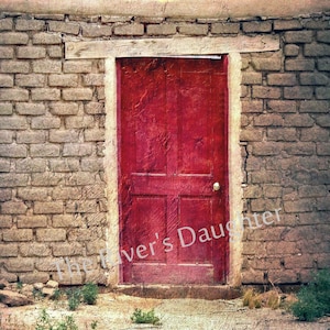 Red Door Photograph: Southwest Adobe Wall Art, Matted Print (5x7)