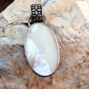 Mother of Pearl Pendant Sterling Oval Pendant Artisan Jewelry VintagePendant
