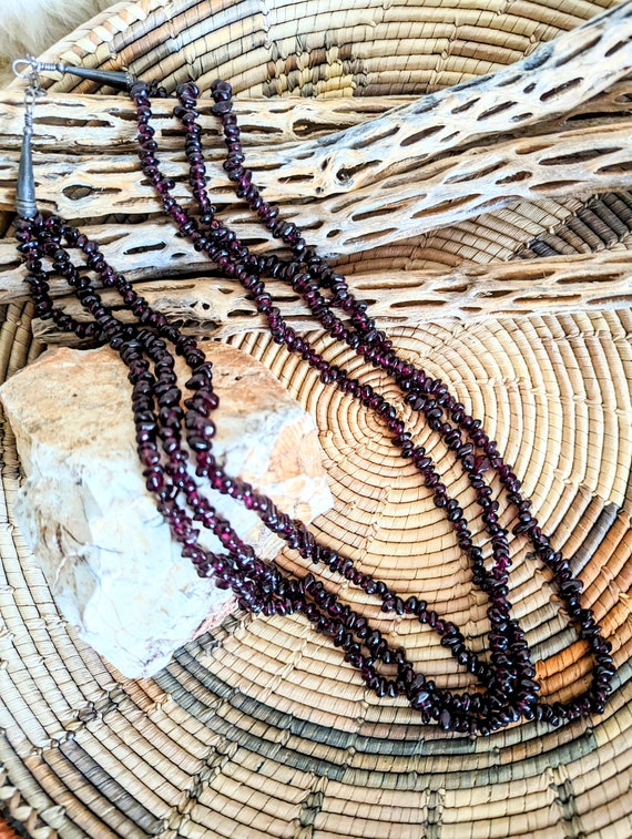 Vintage Garnet Multi Strand Necklace Rhodolite Gar