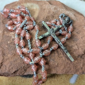 Vintage Italy Rosary Pink Beads Religious Prayer Beads