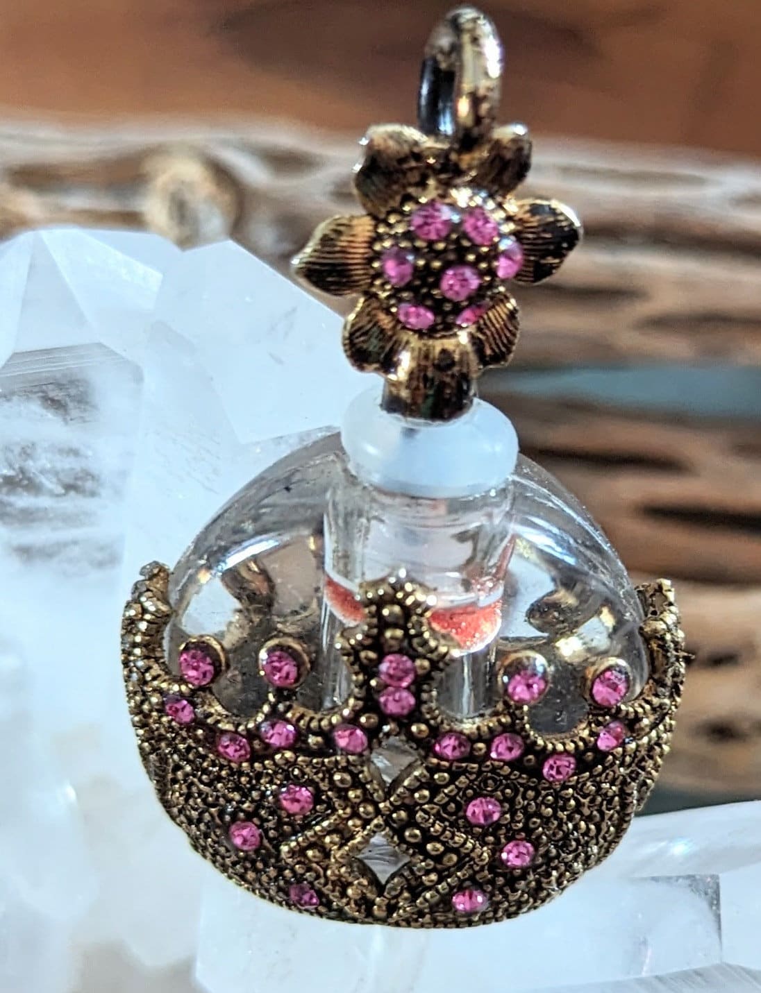 Perfume bottle Gold Filigree Vintage Perfume Potion Bottle Essential Oil  Rhinestone Perfume Bottle Necklace,