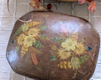 Hand Painted Floral Trinket Box: Vintage Paper Mache Keepsake