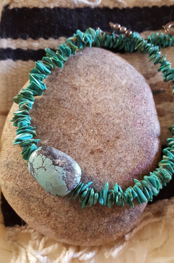 Turquoise Nugget And Chip  Necklace Hand Crafted N
