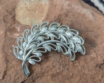 Silver Feather Brooch Vintage Jewelry
