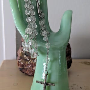 Vintage Silver Rosary Clear Beads Religious Prayer Beads Crucifix