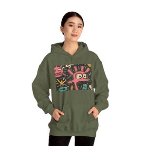 Funky Cartoon Hooded Sweatshirt, Funny Graphic Hoodie, Cool Sweatshirt, Unique Pullover, Comfy Jumper