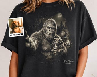Custom Bigfoot Selfie T-Shirt: Personalized Dog Portrait | Sasquatch Camping Photo Graphic Tee | Better Together | Comfort Colors®