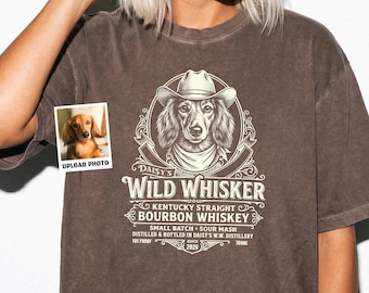Custom Dog Bourbon Label T-Shirt: Personalized Dog Portrait | Vintage Whiskey Artwork | Cowboy Dog Gift | Comfort Colors®