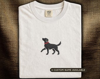 Labrador Retriever Embroidered T-Shirt: Walking Lab Dog Silhouette | Custom Dog Name | Labrador Lover Gift | Comfort Colors®