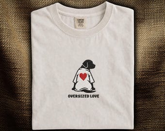 Labrador Retriever Embroidered T-Shirt: Oversized Love Black Lab Silhouette | Cute Dog Shirt | Labrador Lover Gift | Comfort Colors®