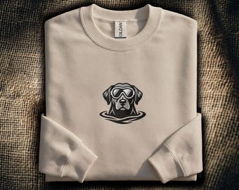 Labrador Retriever Embroidered Sweatshirt: Swimming Black Labrador Silhouette | Funny Pool Dog Crewneck | Black Lab Gift