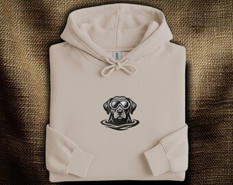 Labrador Retriever Embroidered Hoodie: Swimming Black Labrador Silhouette | Funny Pool Dog Hoodie | Black Lab Gift