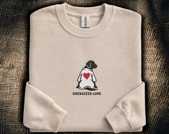 Labrador Retriever Embroidered Sweatshirt: Oversized Love Black Lab Silhouette | Cute Dog Crewneck | Labrador Lover Gift