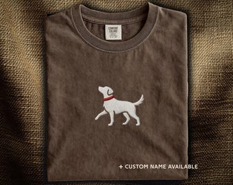 Labrador Retriever Embroidered T-Shirt: Walking Lab Dog Silhouette | Custom Dog Name | Labrador Lover Gift | Comfort Colors®