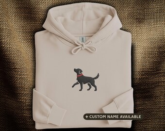 Labrador Retriever Embroidered Hoodie: Walking Lab Dog Silhouette | Custom Dog Name | Labrador Lover Gift