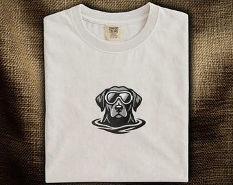 Labrador Retriever Embroidered T-Shirt: Swimming Black Labrador Silhouette | Funny Pool Dog Shirt | Black Lab Gift | Comfort Colors®