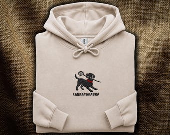 Labrador Retriever Embroidered Hoodie: Labracadabra Magic Wand | Funny Labrador Silhouette Hoodie | Lab Lover Gift