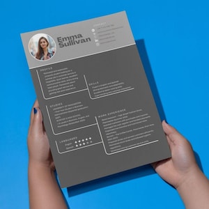 Plantilla Curriculum Vitae y Carta de Presentación en Gris Minimalista: Editable, Diseño Profesional, Una Página con Foto, Editable en Canva
