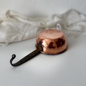 Vintage Copper Casserole Pan Butter Warmer French Cookware Iron Handle Antique Kitchen Decor