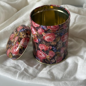 Vintage Dark Floral Storage Tin: Shabby Chic Rose Canister