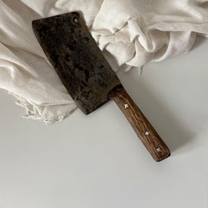Hand-Forged Iron Butcher Cleaver: Rustic Farmhouse Kitchen Tool, Antique Meat Chopper with Wooden handle