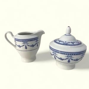 Vintage Eschenbach Bavaria Sugar Bowl Creamer Set | German Blue White China 1930s-1940s | Collectible Porcelain