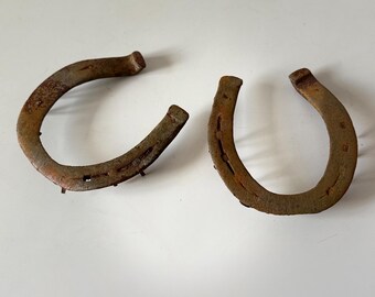Set of 2 Vintage Cast Iron Horseshoes with Nails | Rustic Farmhouse Decor