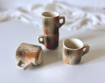 Vintage Speckled Ceramic Espresso Cups - Mid-Century Modern Stackable Set