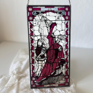 Vintage Faux Buntglas Hängendes Panel - Mittelalterliche Szene - Retro Fenster Dekor - Gothic Kunst - Wohnkultur Vintage Geschenk