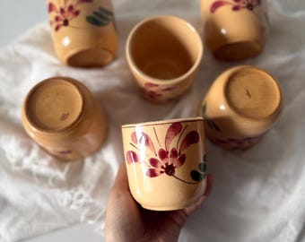 Vintage Hand-Painted Floral Ceramic Cups - Set of 6