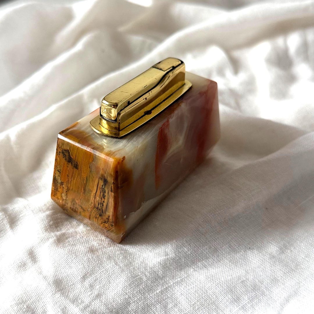 Vintage Onyx Marble Table Lighter | Gold Tone Brass Lighter | Mid ...