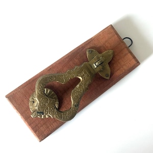 Vintage Brass Door Knocker with Wooden Base - Antique Home Decor - Ornate Victorian Style - Vintage Gift - Antique Decor