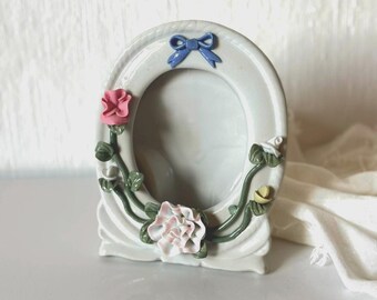 Marco de fotos de porcelana con diseño floral vintage - Decoración romántica para el hogar