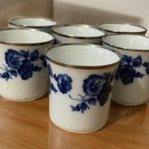 Vintage Royal Porzellan Bavaria KPM Germany Set of 6 Porcelain Cups | 1960s Echt Cobalt Blue Floral | German Handarbeit