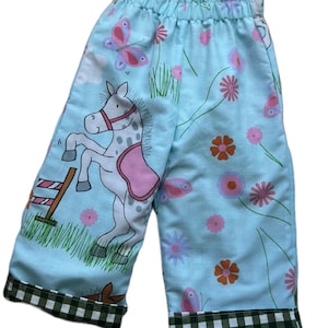 Toddler Reversible Pants and Shorts | Horses & Green Gingham pattern | Size 1 - 2